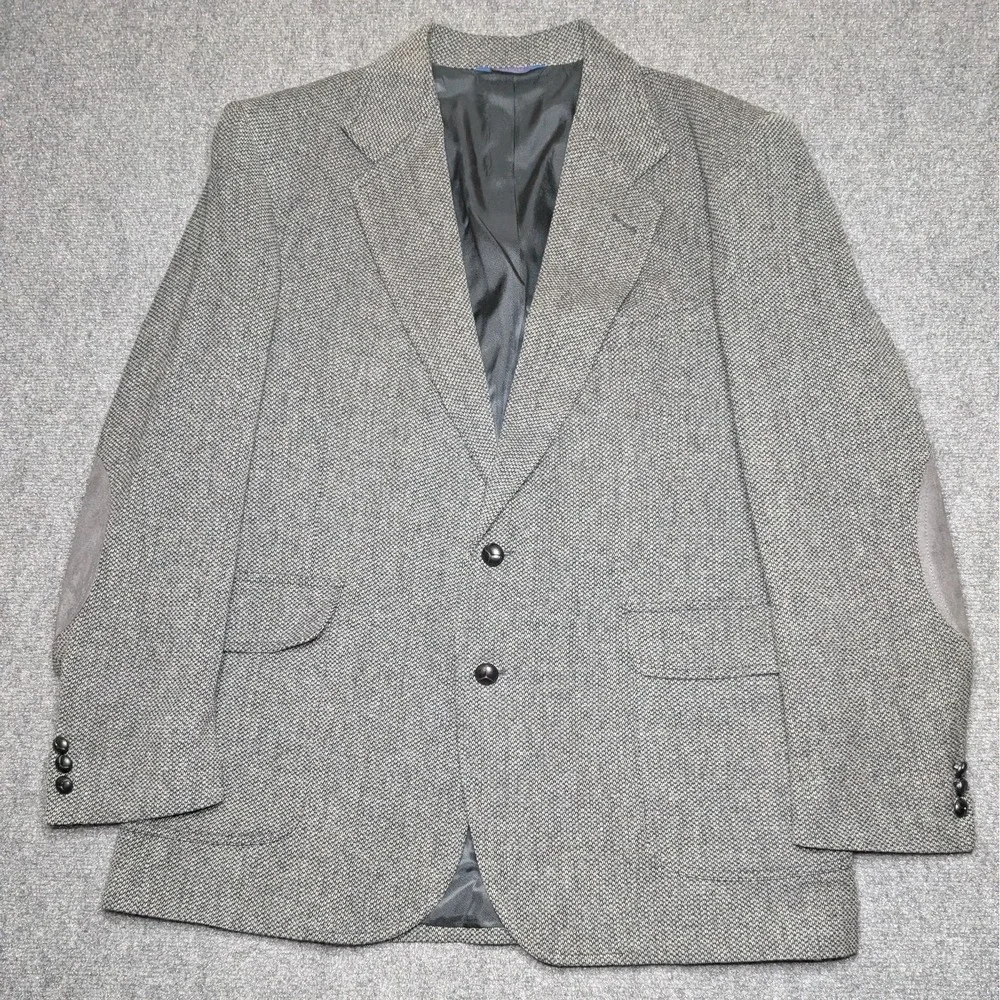 Pendleton‎ Virgin Wool Blazer Sports Coat Men's 44L Gray Suede Elbow Patches Vtg